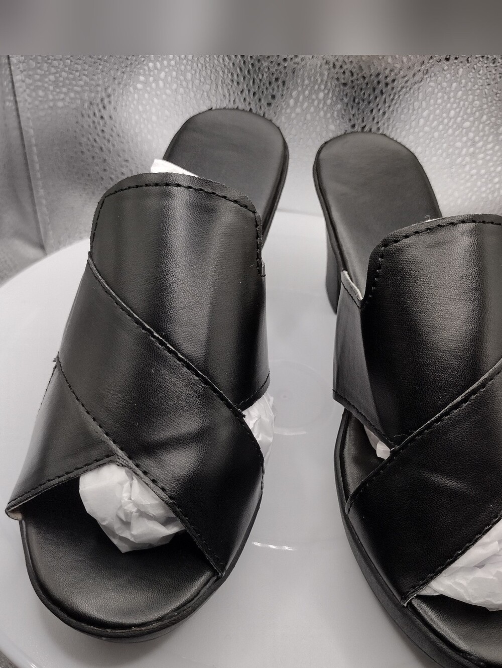 Black Cross‑Band Platform Slide Heels for Women Size 35 (US Size 5-5.5)